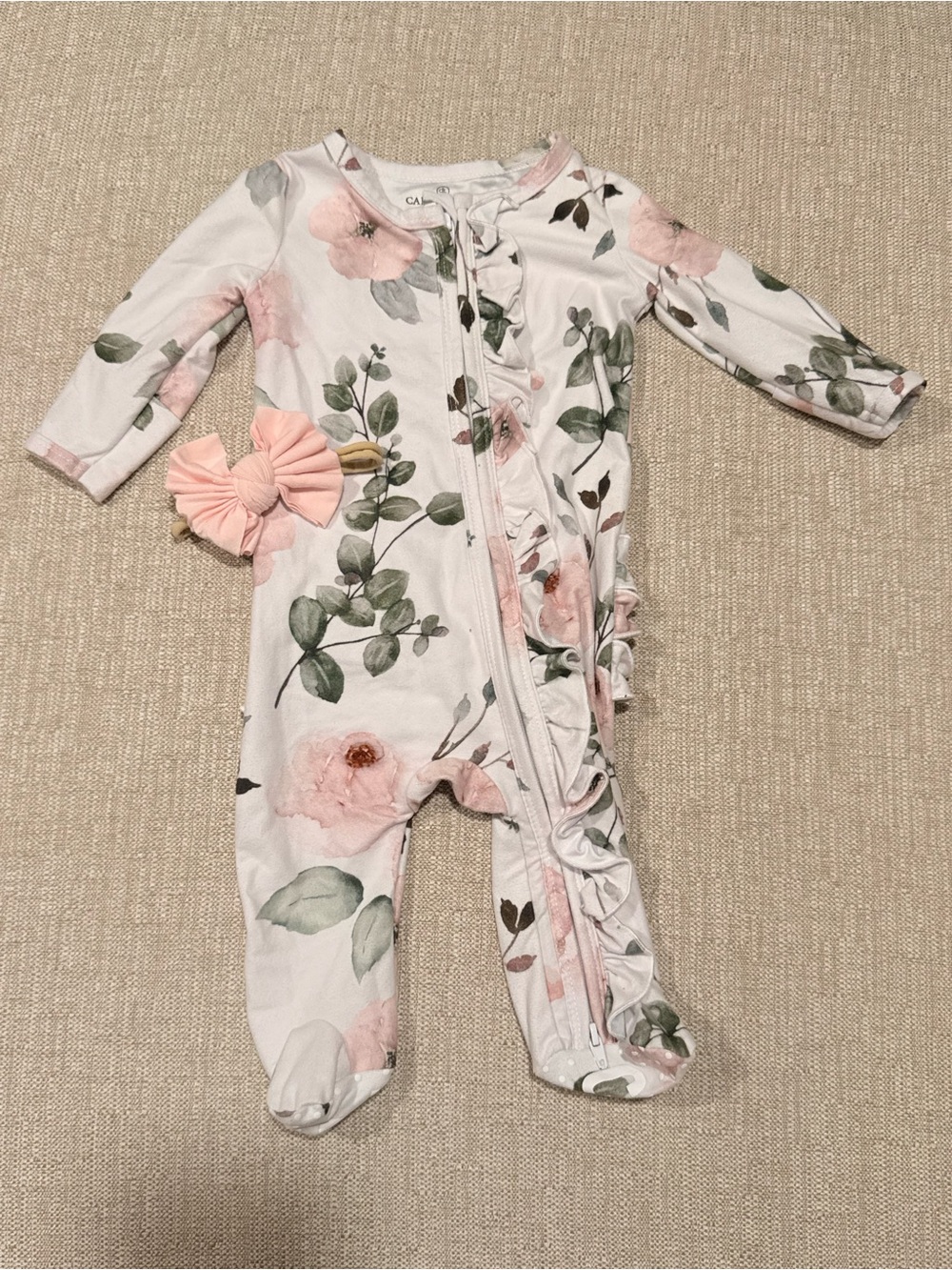 Caden Lane Pink Floral Ruffle Footed One-Piece